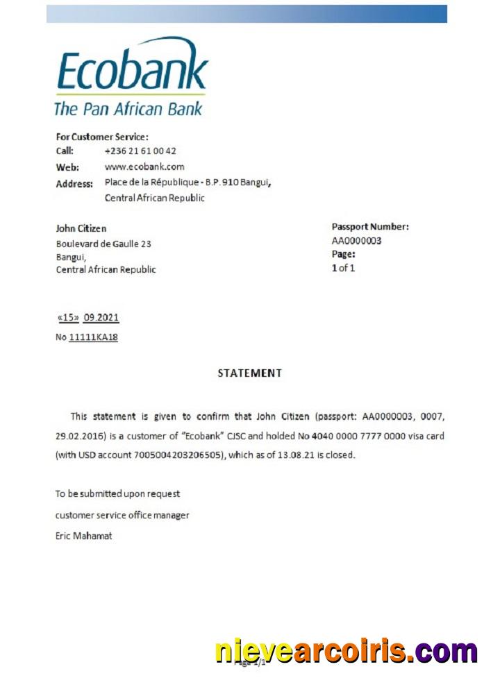 Central African Republic Ecobank closure reference